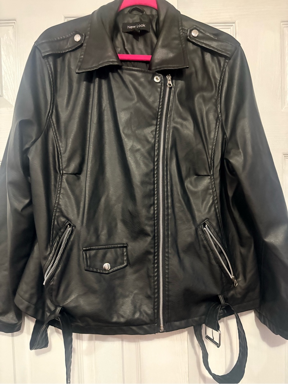 New Look Black Faux Leather Moto Jacket with Silver Hardware